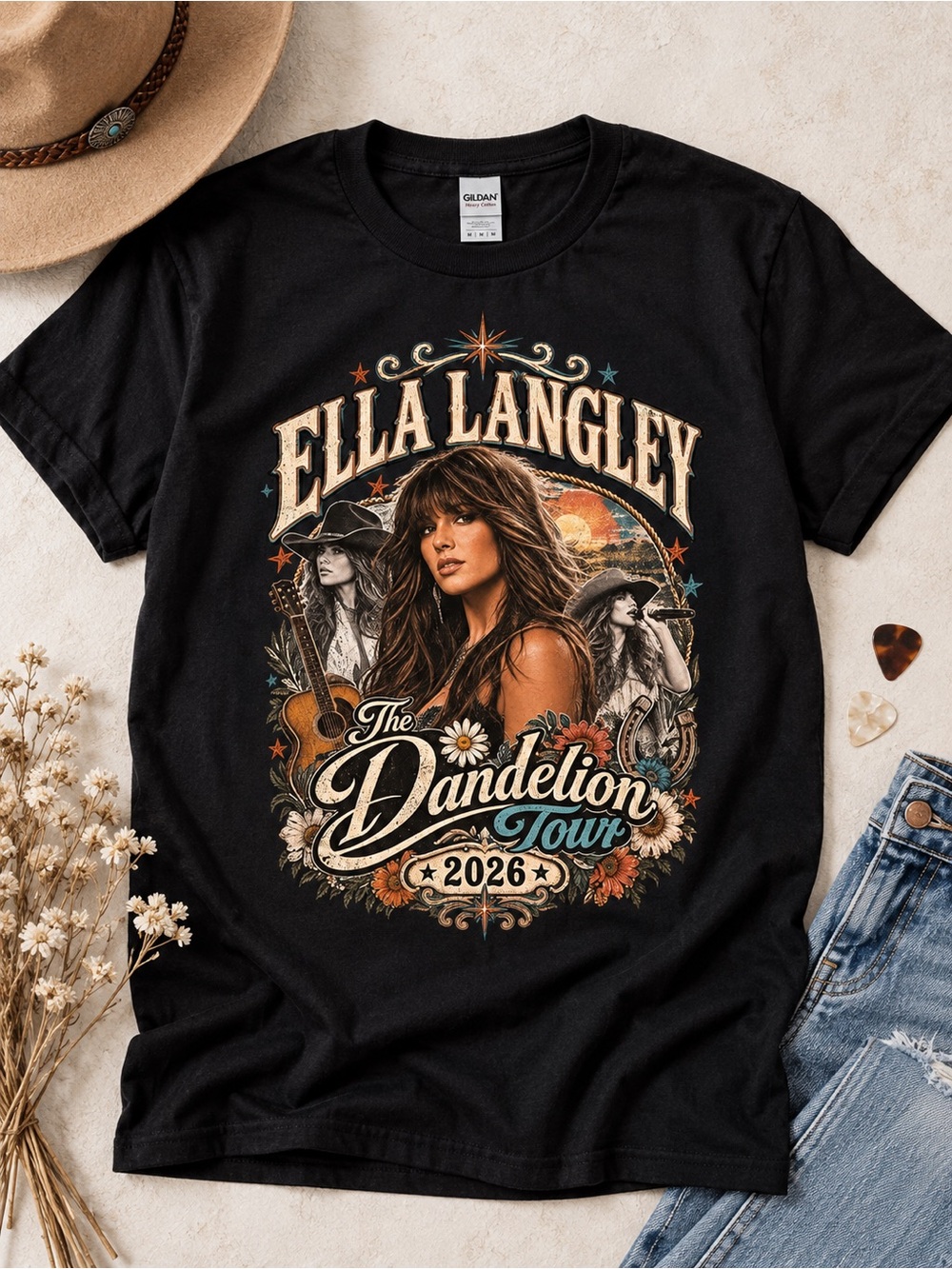 Gildan Black Ella Langley The Dandelion Tour 2026 Graphic Tee
